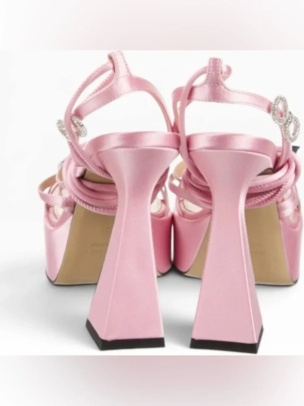 Mach & Mach Pink Satin Double Bow Crystal Embellished Platform Sandals size 38